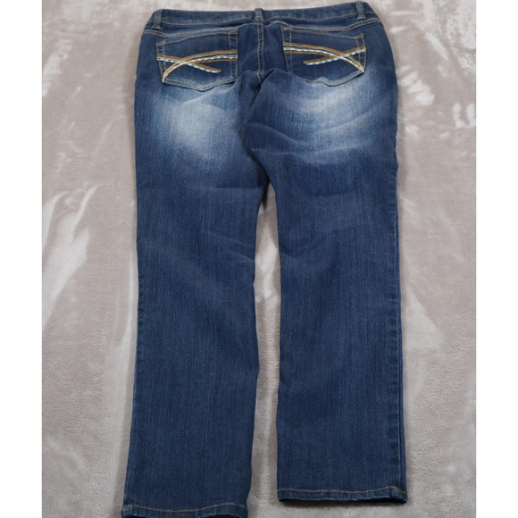 Mudd Jeans Womens 5S Blue Mid Rise Straight Leg Denim Pants Embroidered Pockets - Picture 2 of 8